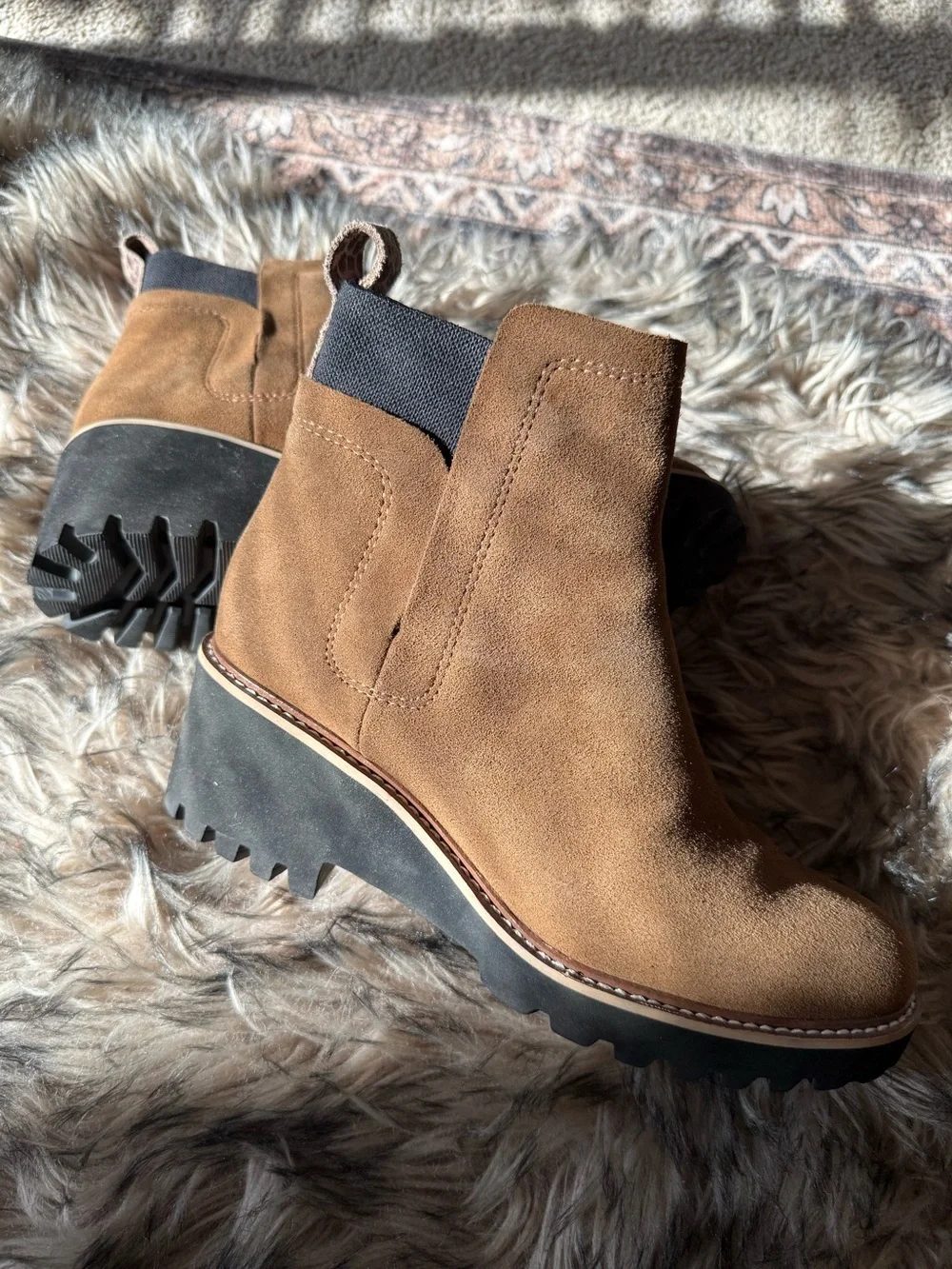 Dolce Vita Brown Suede Chelsea Boots with Leopard Pull Tab